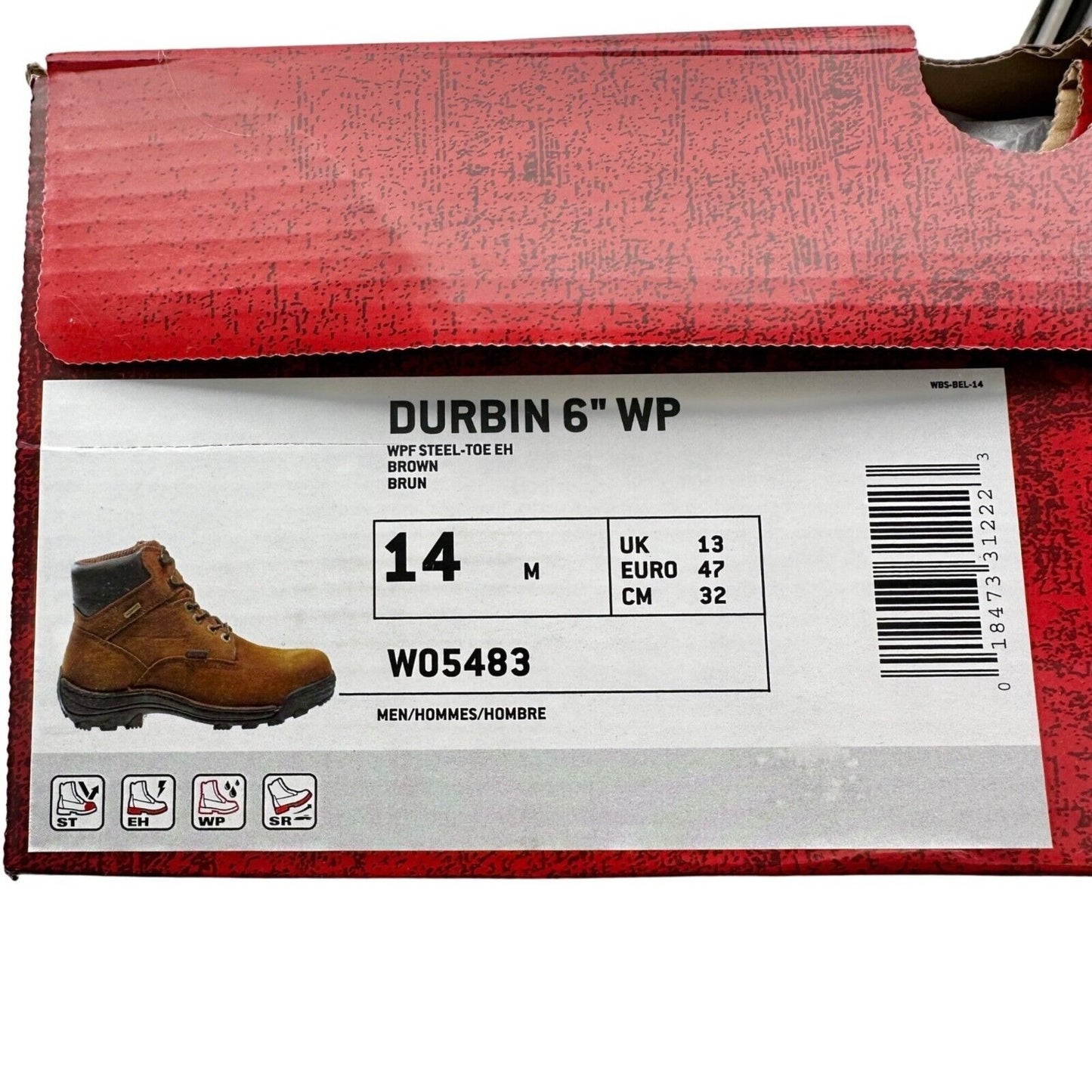 Wolverine Durbin 6" Mens 14 Work Boots Waterproof Steel Toe EH Rated Skid Proof