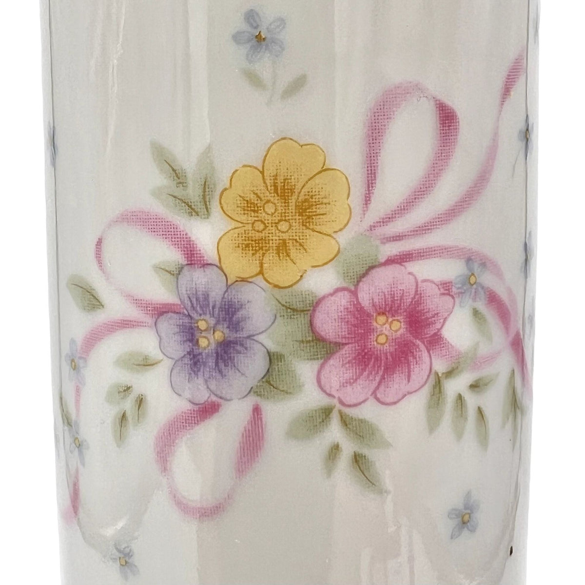 Vintage 1993 Japanese Bud Cylinder Vase By FTD Porcelain White Floral 6.5”
