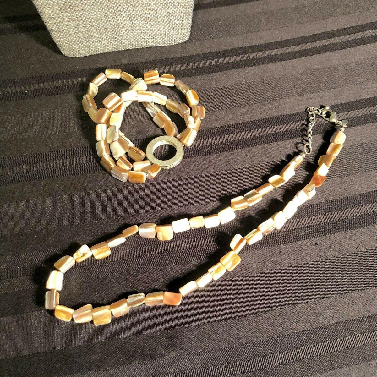 Abalone 18 inch Necklace and 9 inch Bracelet Silvertone Jewelry Set