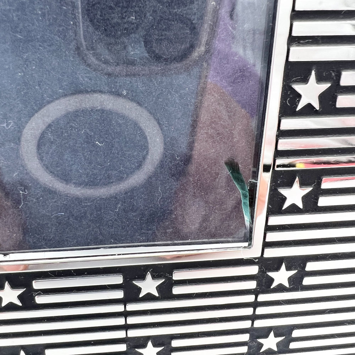 Tribute Silver Frame with Flags Holds Picture 2 in sq Slightly Imperfect Glass