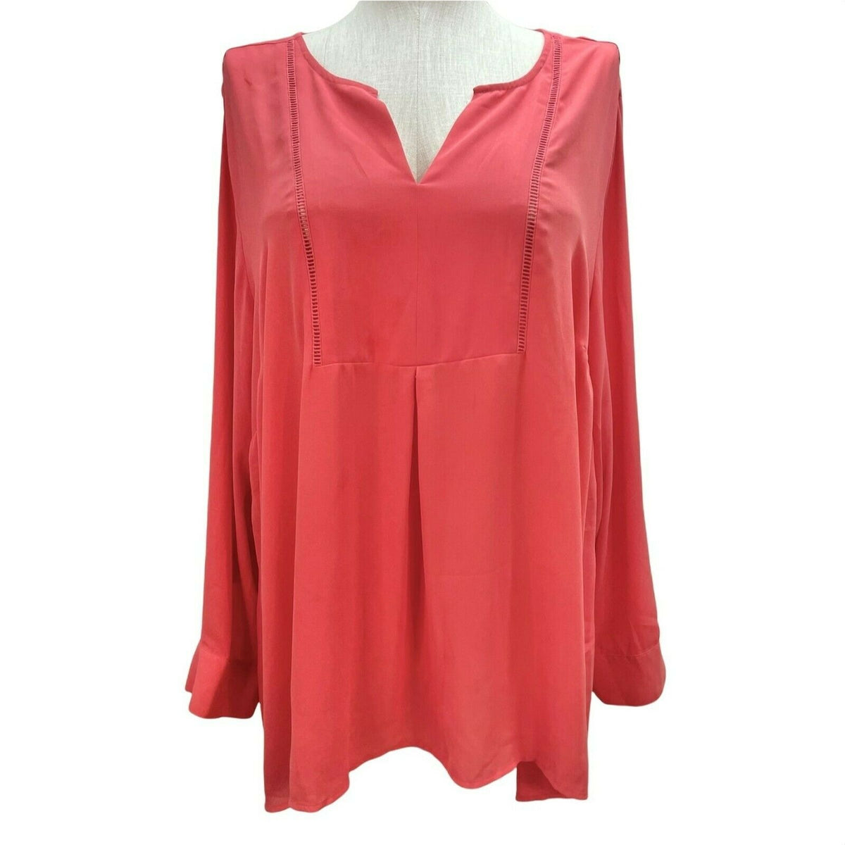 Lane Bryant Womens Coral Long Sleeve Tunic Blouse Size 26/28 Lightweight Top