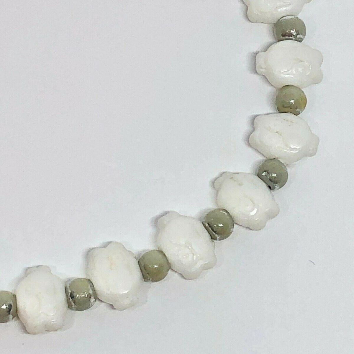 Owl Beads Stretch Bracelet Cute Dainty Cream and Tan