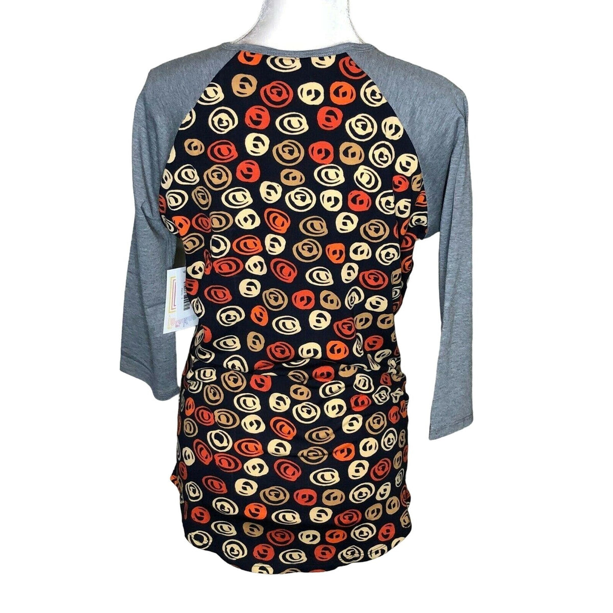 LuLaRoe Randy Baseball Style Tee Size S Black Orange Tan Gray 3/4 sleeves NWT