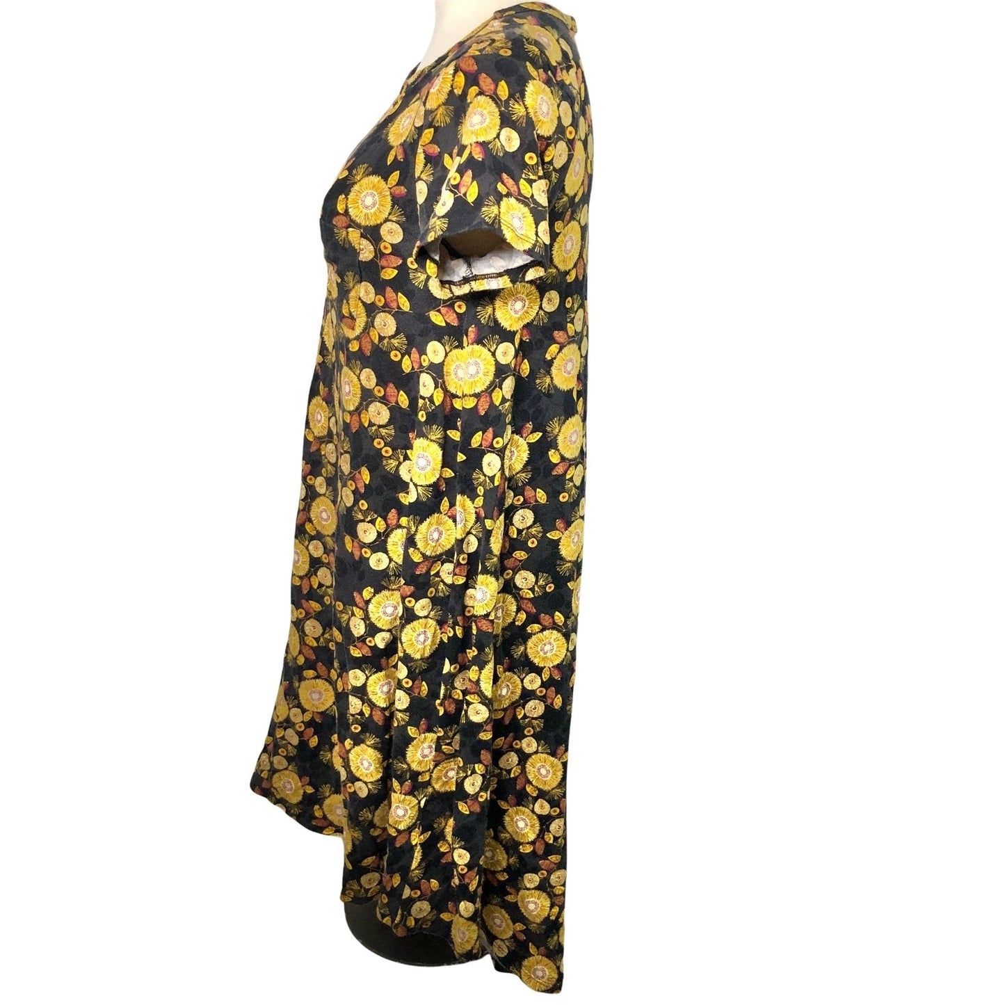 LuLaRoe Carly Dress XS Black with Yellow Floral Design