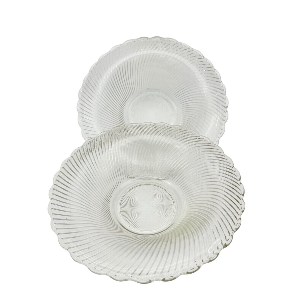 Set of 2 Vintage Scalloped Edged Bowls 12 inch Clear Glass Faceted