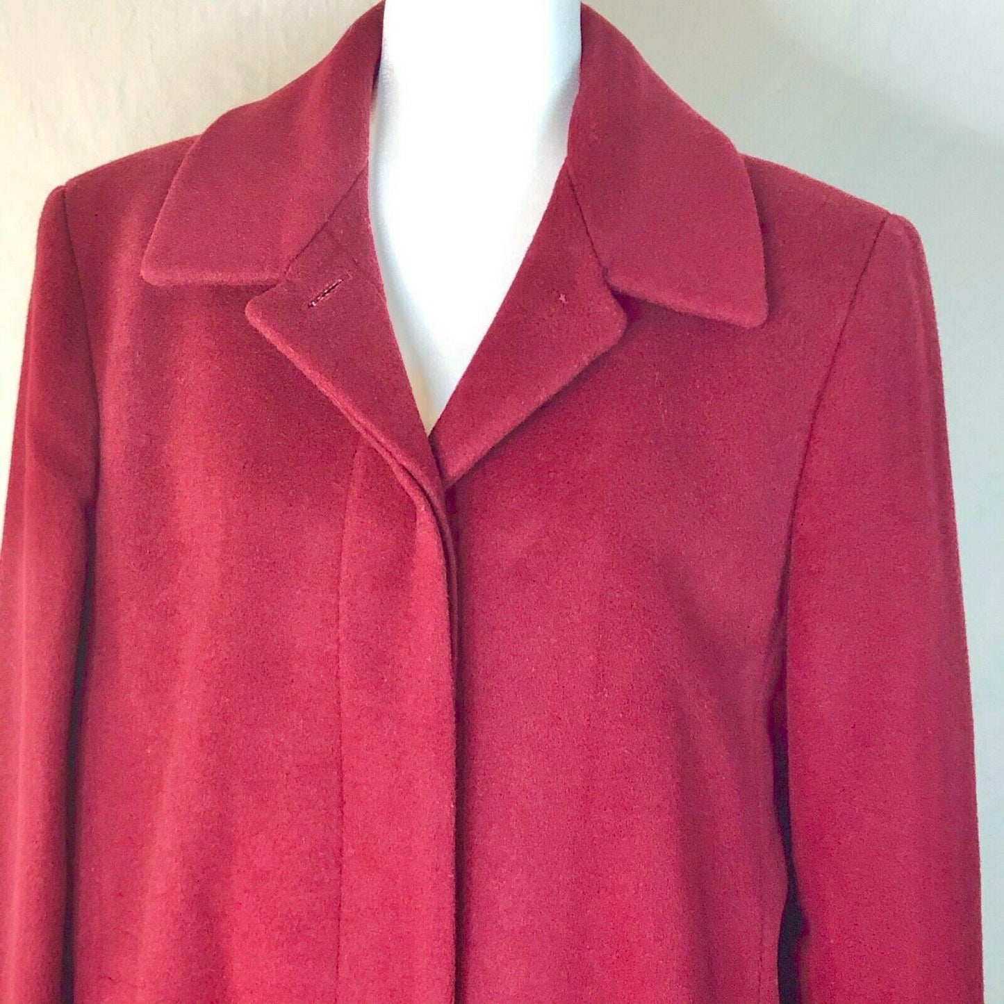 Vintage Red Wool Blend Button Front Coat Side Pockets Classic Collar Womens 12