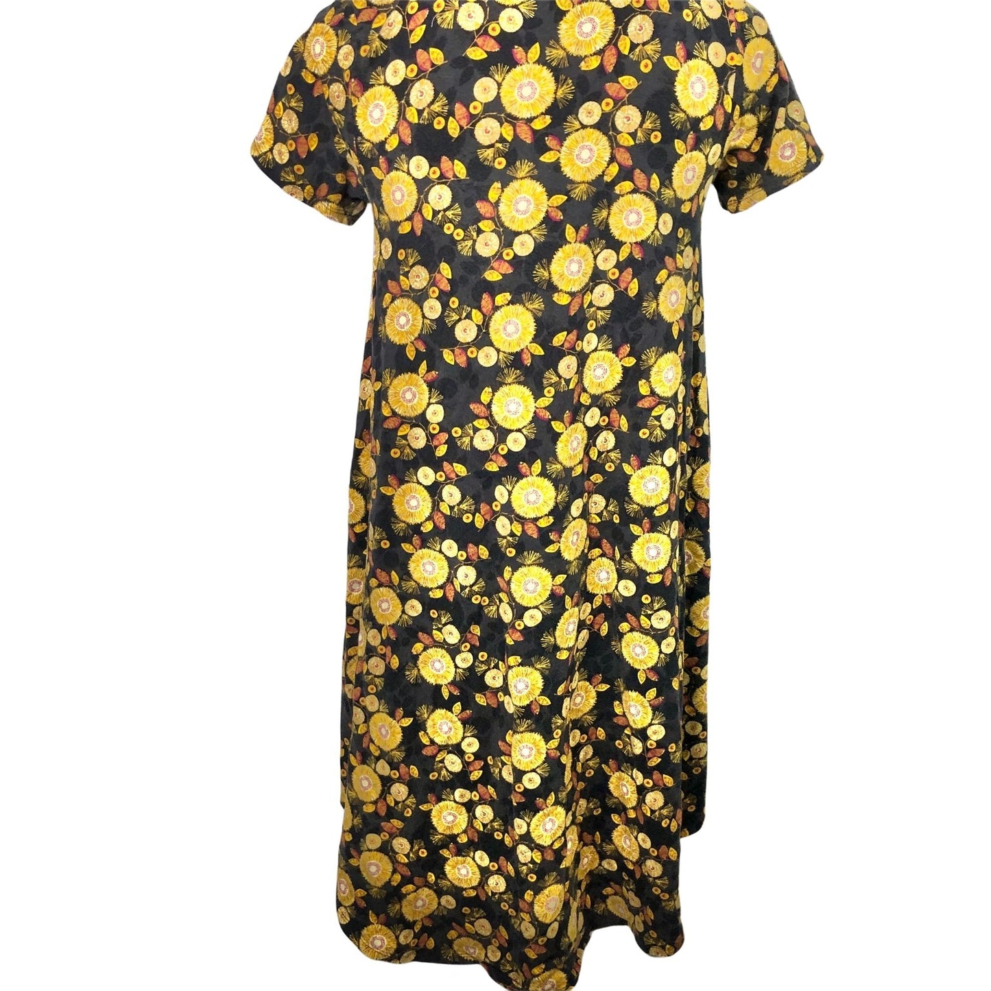 LuLaRoe Carly Dress XS Black with Yellow Floral Design