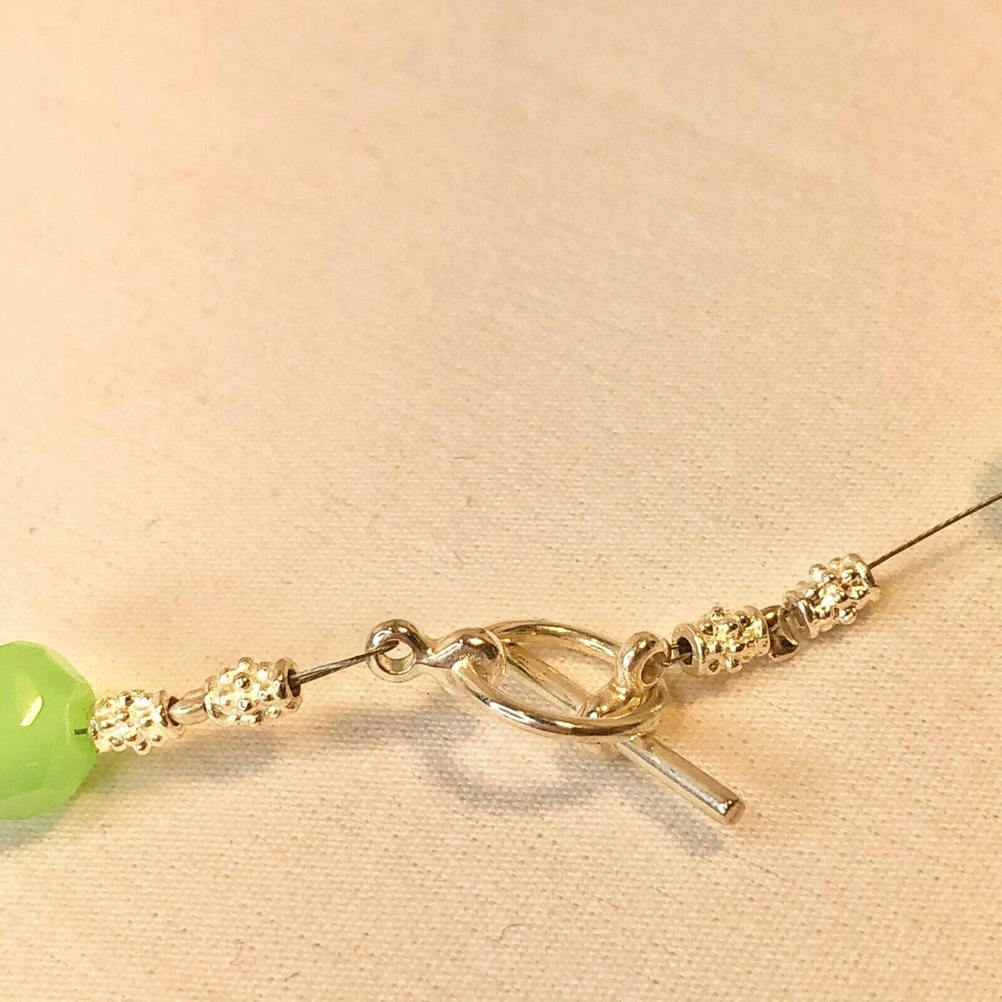 Handcrafted Beaded Necklace Green & Clear Beads Pop Spring Jewelry NEW