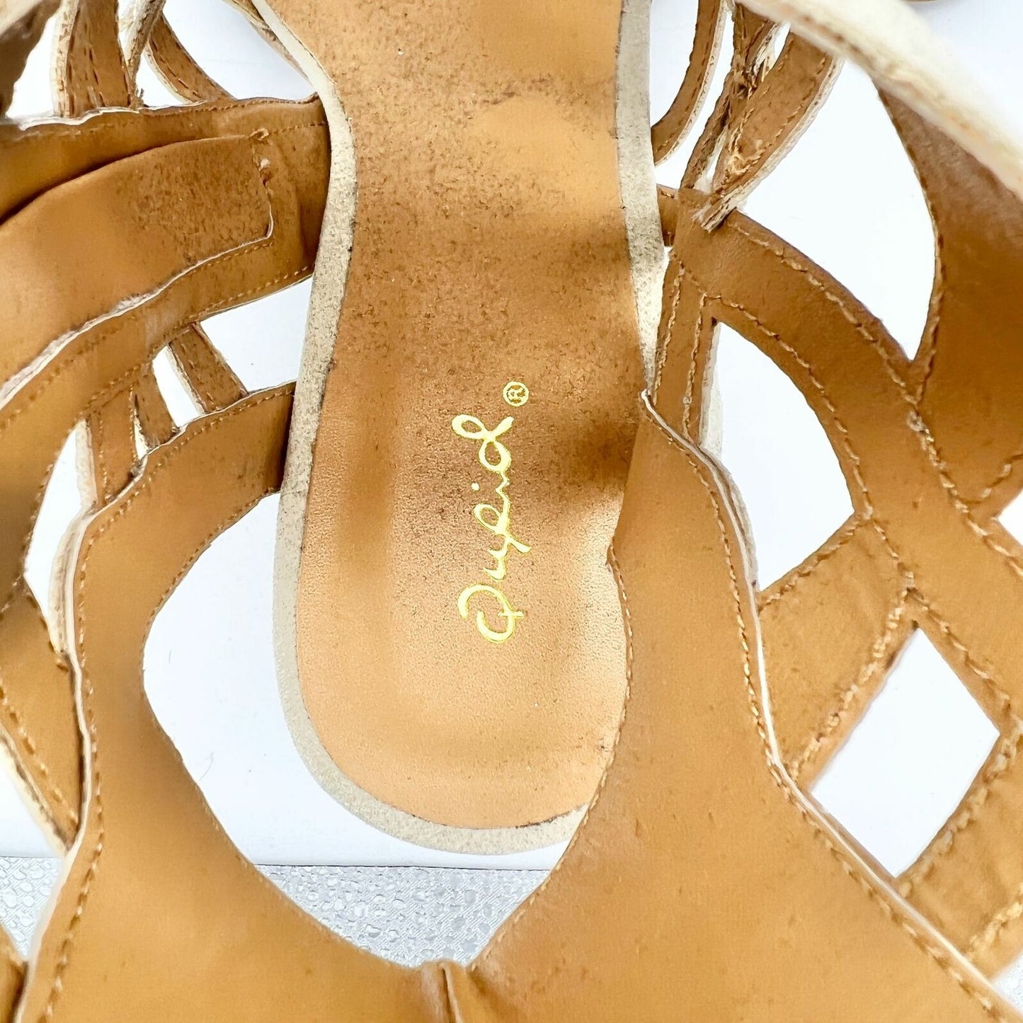 Qupid Women's Tan Strappy Ankle Open Toe Zip Side Sandals Size 10