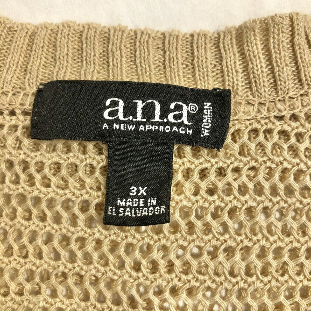 Ana A New Approach 3X Beige Open-Knit Poncho Sweater With Side Ties Beach Pool