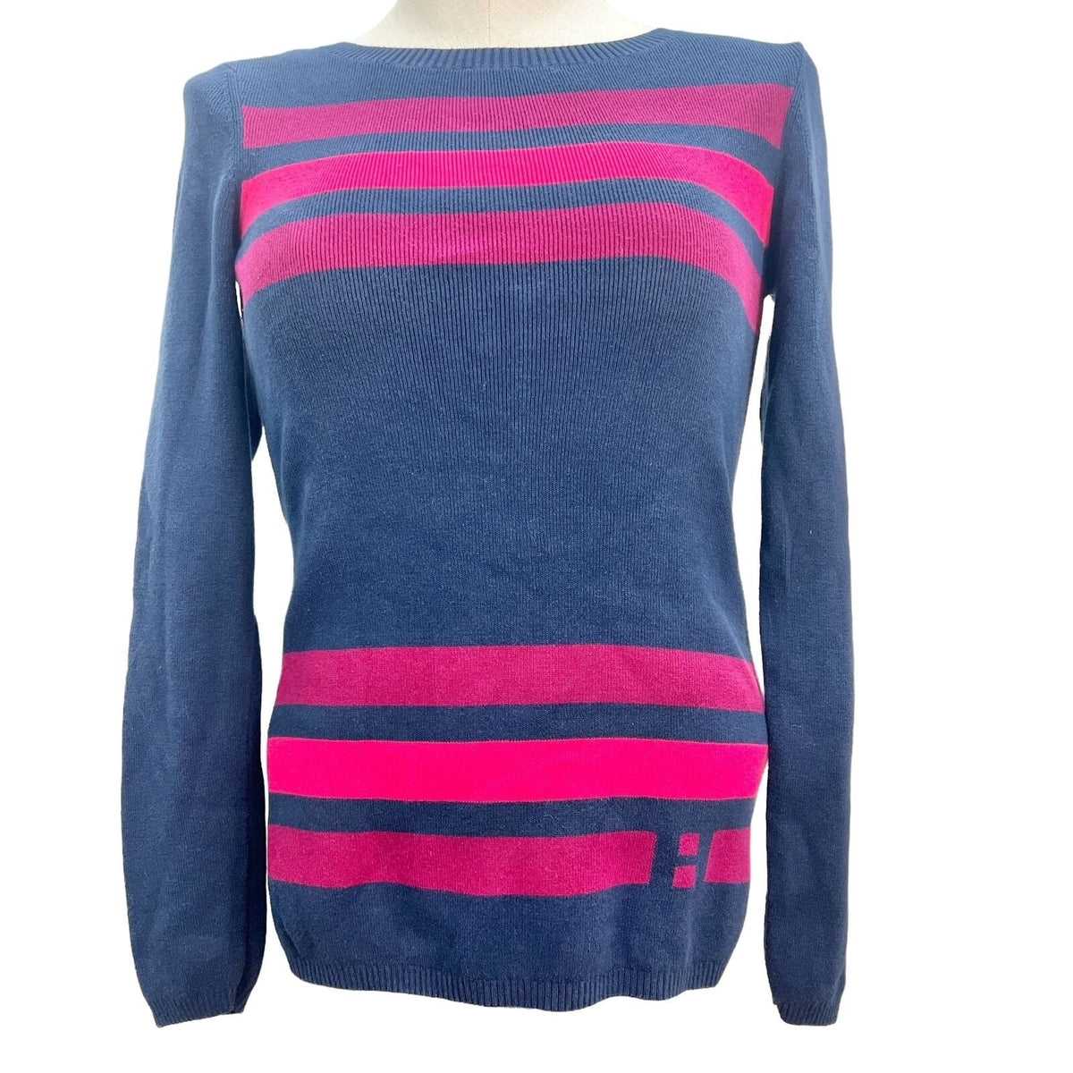 Tommy Hilfiger Pullover Sweater Small Blue Reds Stripe Long Sleeves