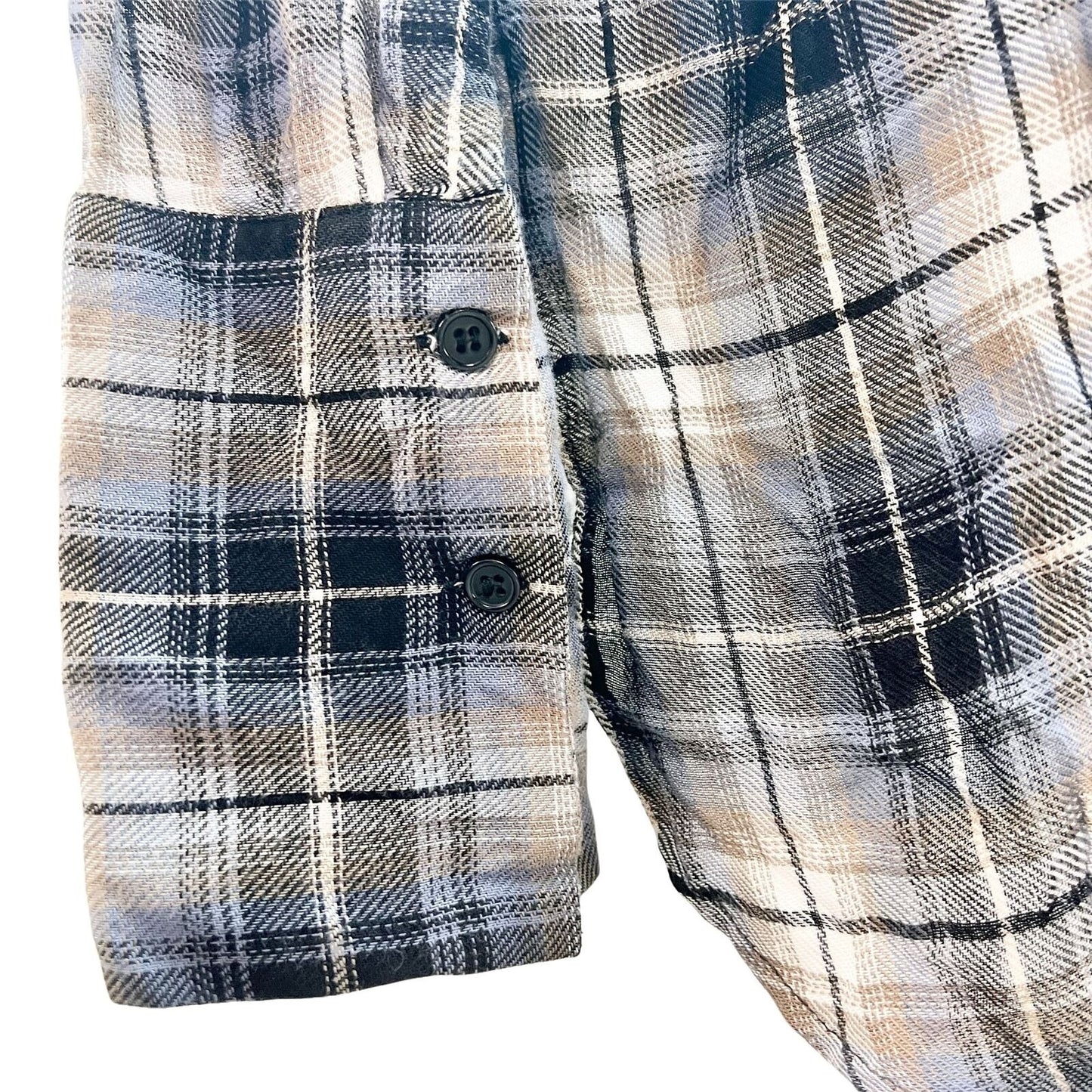 Elan Women's Small Blue Plaid LS Rayon High Low Button Up Mock Neck Top