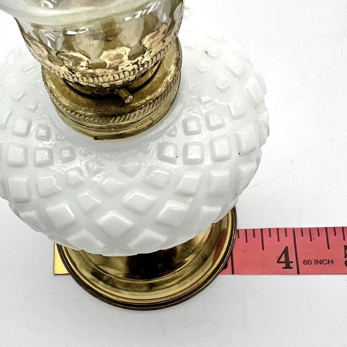 Set of 2 Mini Vintage Oil Lamps 8.5 x 3 9 x 3 Brass and White Milk Glass