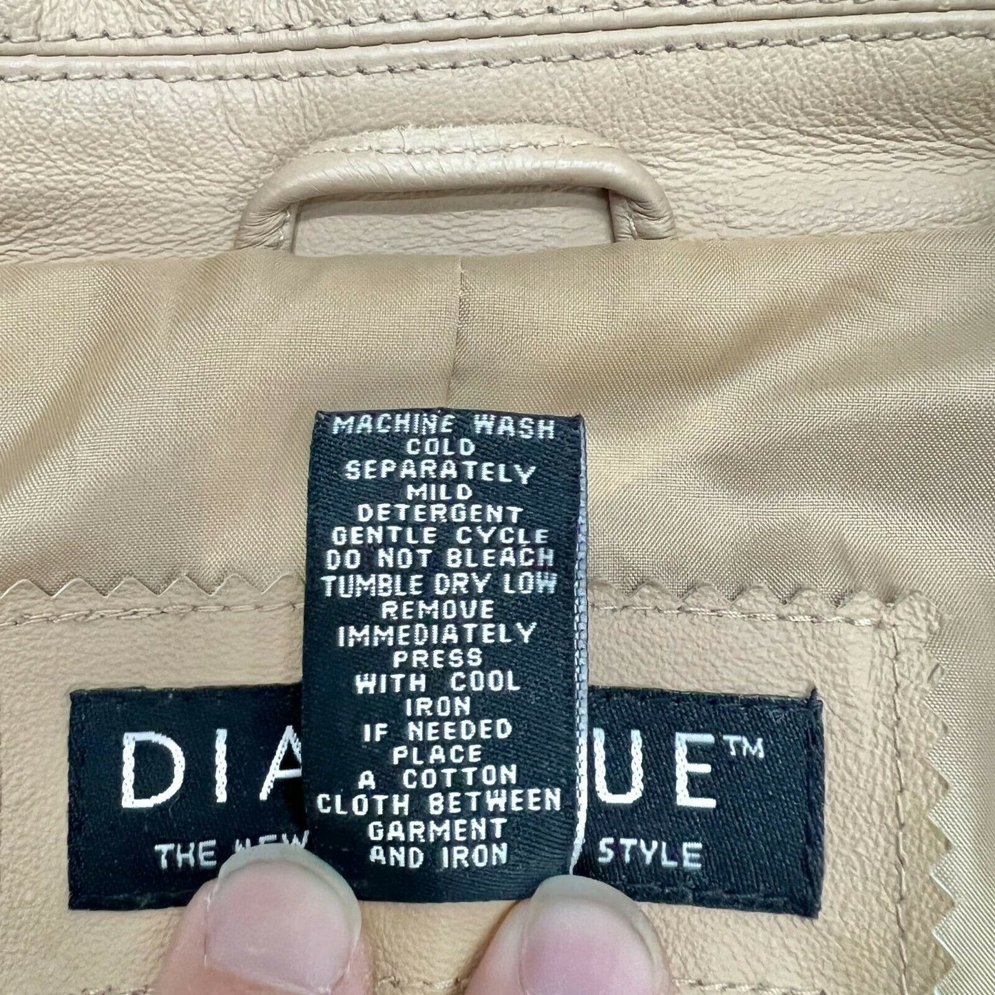 Dialogue Women's Medium Camel Leather Coat Polyester Lining Machine Wash