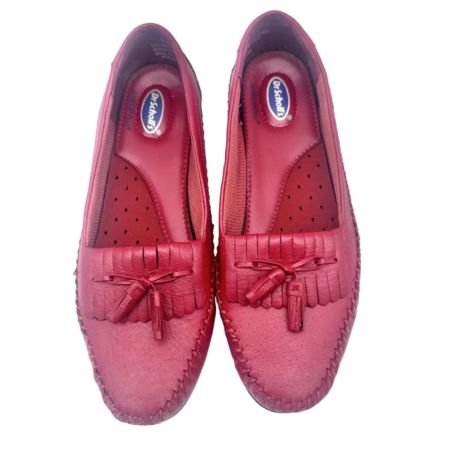 Dr Scholl's Loafers Size 8.5M Red Tassles Double Air-Pillo Flat Bottoms