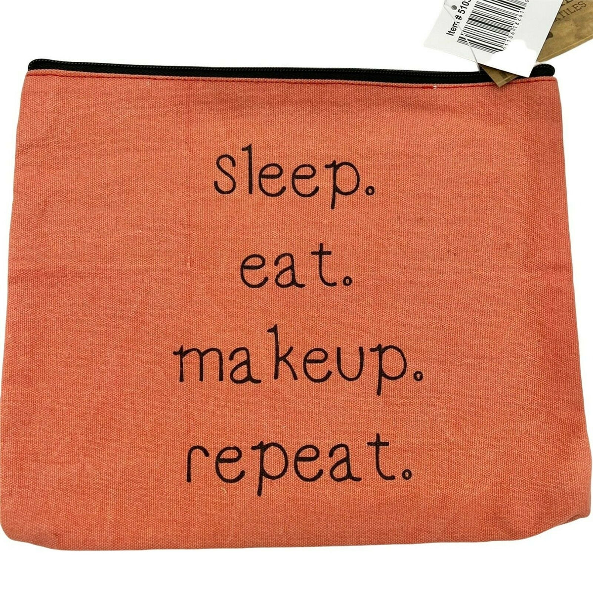 Canvas Makeup Travel Bag Sleep Eat Makeup Repeat Zip New Inside Pocket