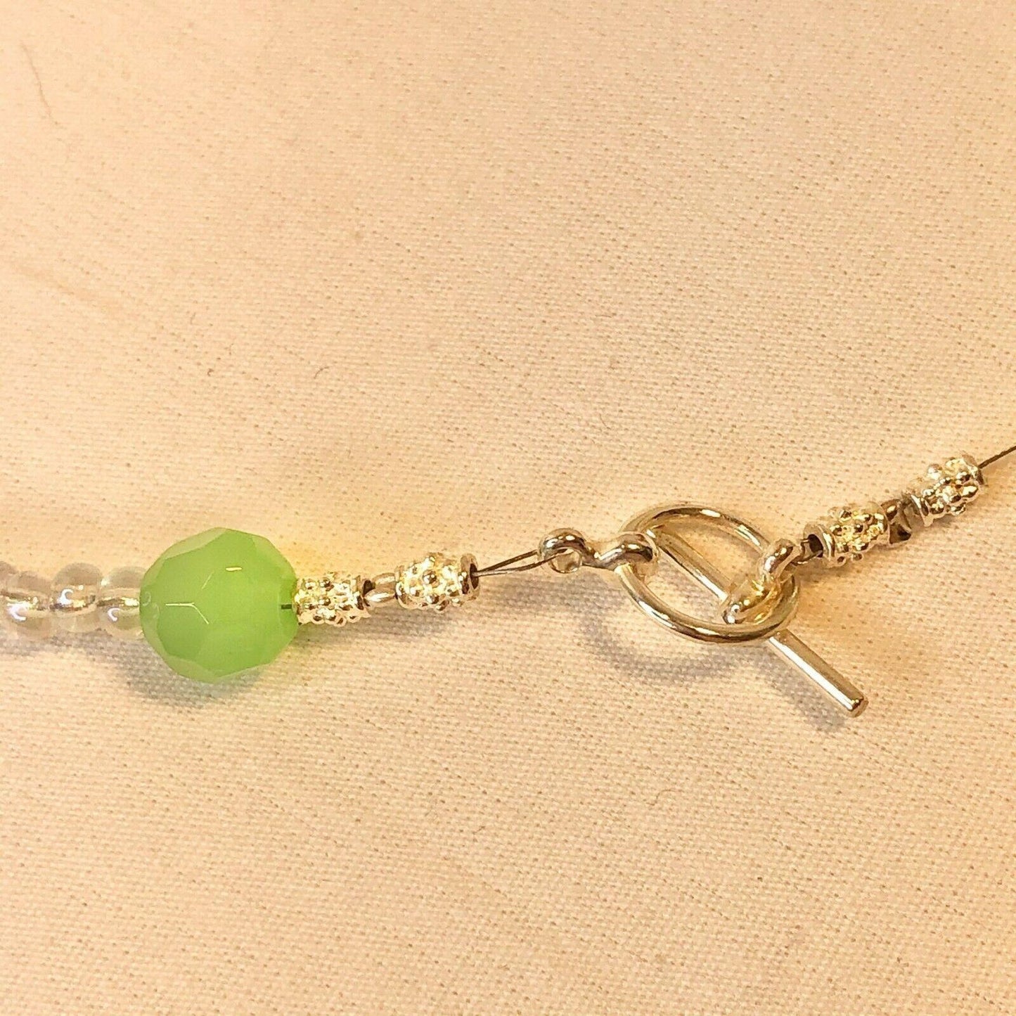 Handcrafted Beaded Necklace Green & Clear Beads Pop Spring Jewelry NEW
