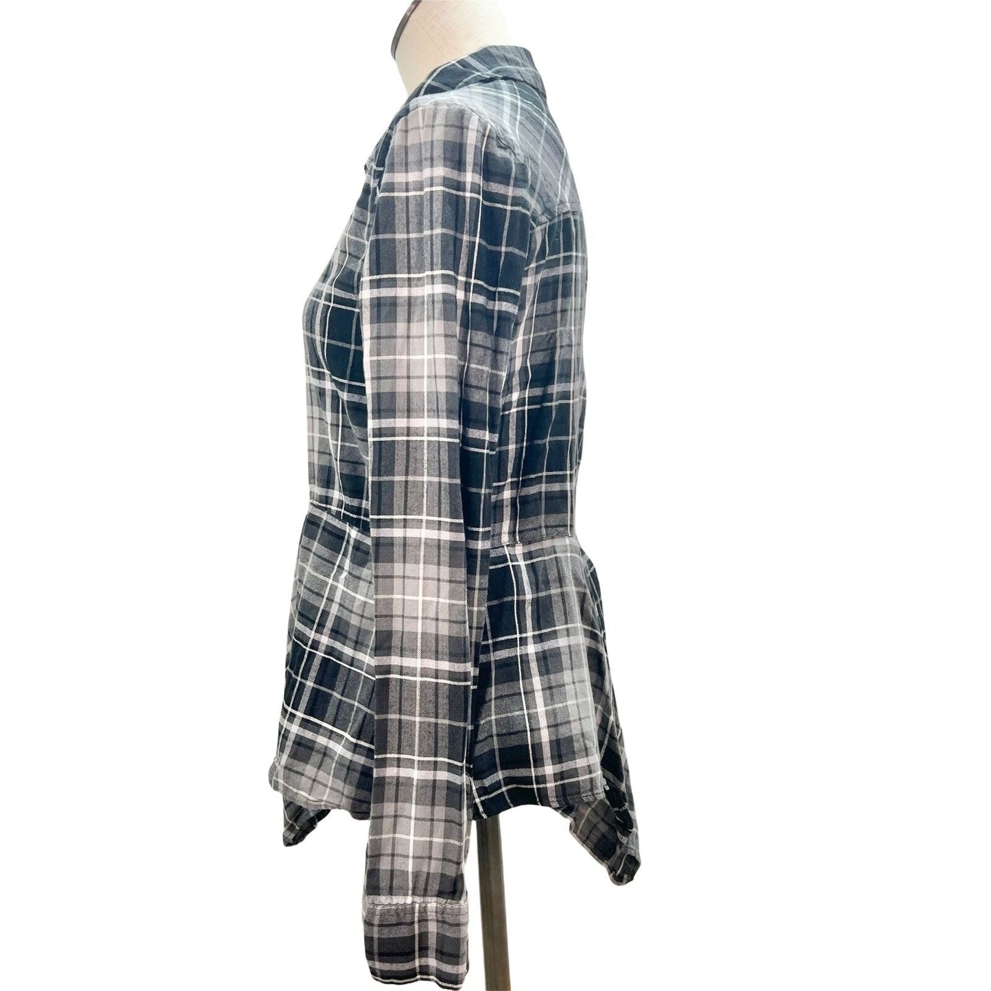 BP Womens Small Black Plaid Long Sleeve Top with Sharkbite Peplum Bottom