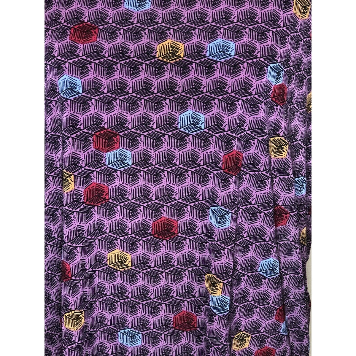 LuLaRoe Irma XXS Purple Geometric Print Short Sleeve Tunic Top Hi Low Hem