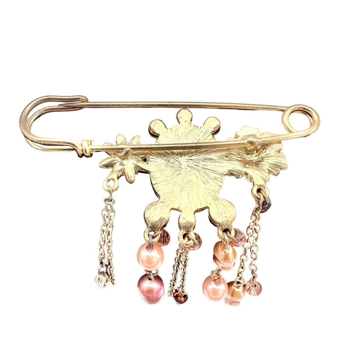 Brooch Pin 3 inch Goldtone Cameo Beads Rhinestones NWOT