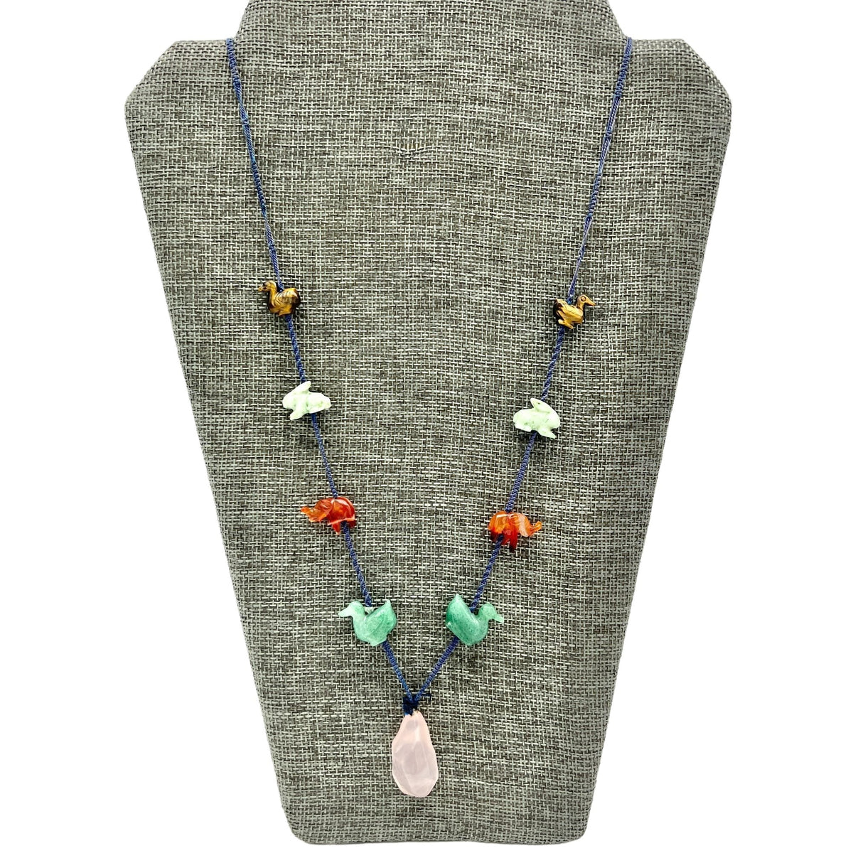 Cord Fetish Necklace 28 in Precious Gemstone Animals Rose Quartz Pendant