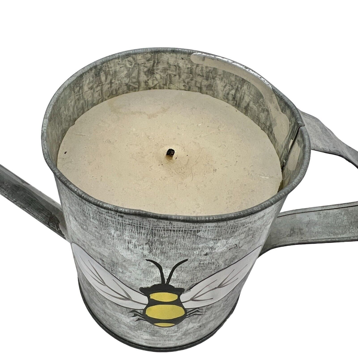 Metal Watering Can Candle with Painted Bee Motif 7x4