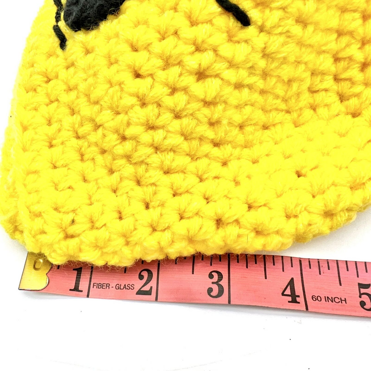 Handmade Yellow Crochet Basket With Sad Face Design & Handle Halloween Treat