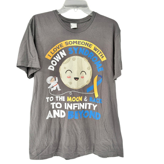 Mens L T-Shirt "I Love Someone With Down Syndrome To The Moon & Back" Gray SS