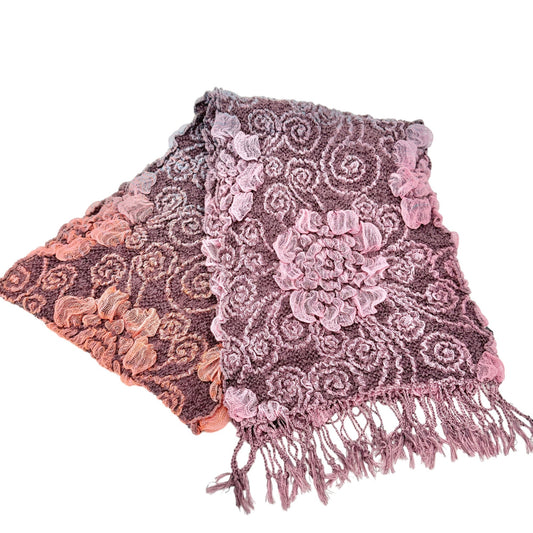 Scarf 82x13 Bamboo Fiber and Acrylic 3D Floral Effect Ombre Coloring Stretchy