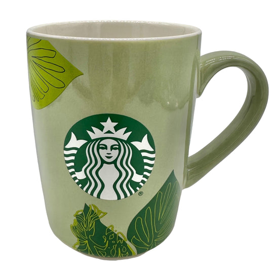 Starbucks Ceramic Mug Tropical Leaf Design Green Shades 10 fl oz