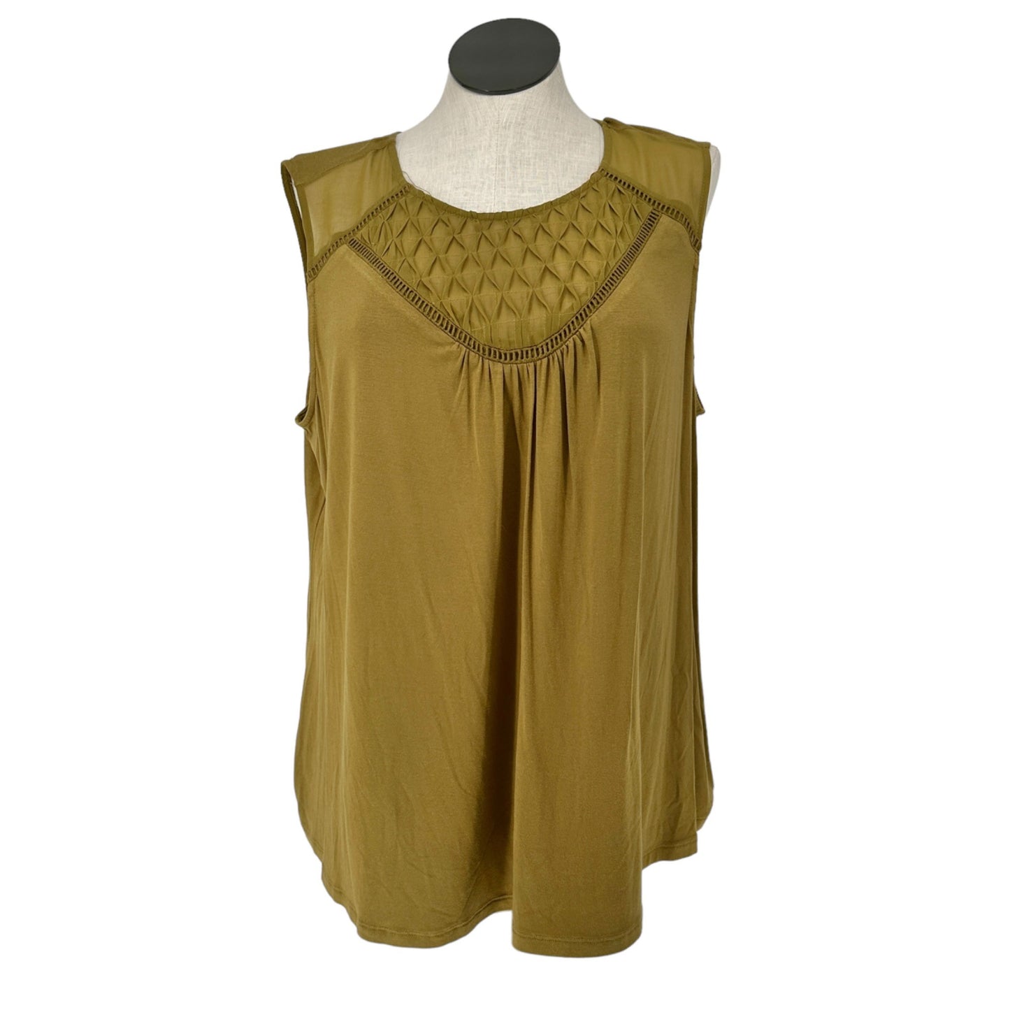 Daniel Rainn Top Womens 2X Sleeveless Smocked Olive Green Keyhole Back Flowy