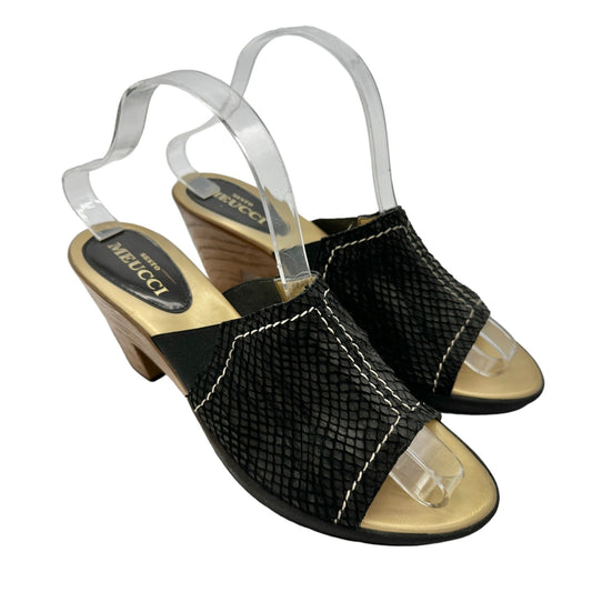 Sesto Meucci 8.5N Nu-Buck Leather Mule Slide Sandal Black 3in Heel