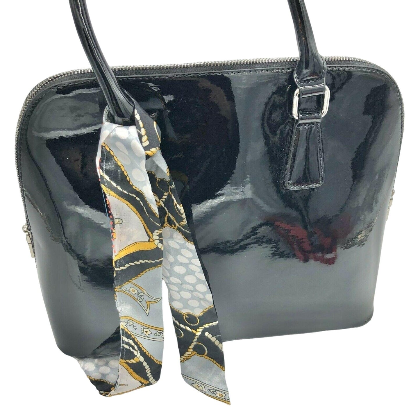 Adrienne Vittadini Dome Satchel Black Patent Isabella Collection Matching Scarf