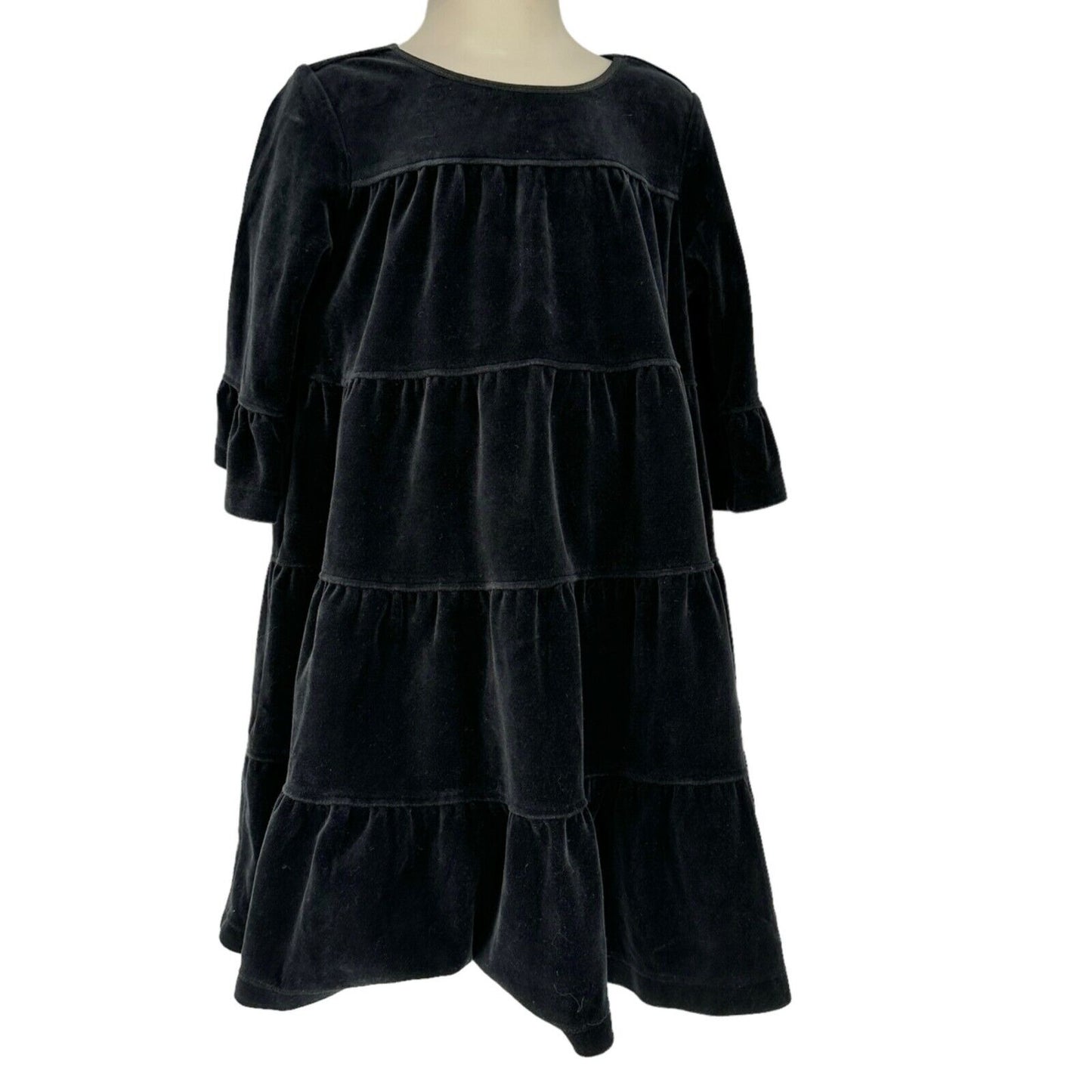 Hanna Andersson Girls 100 US 4 Dress Black Faux Velvet 3/4 Sleeve