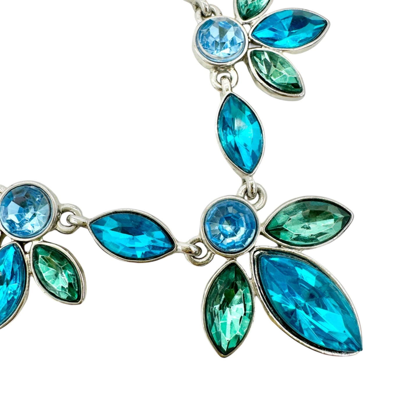 Necklace Womens Silvertone Blue and Green Stones 16-19in Long