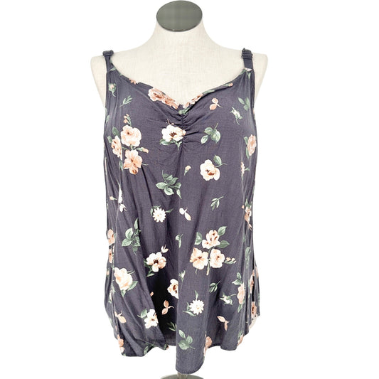 Torrid 2 Sophie Sleeveless Top Womens Dark Gray Floral Adjustable Strap 18-20