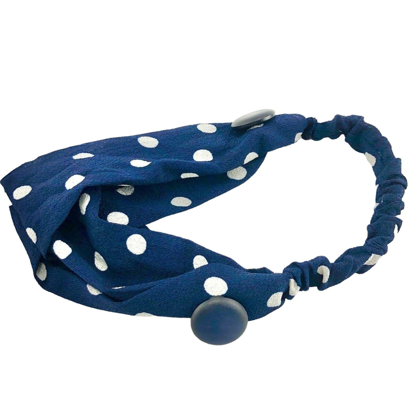 Headband Navy with White Dots Pattern NEW with mask buttons