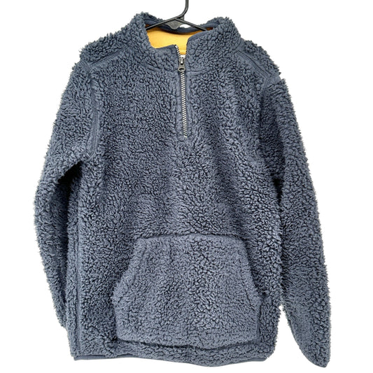 Carters Kid Sherpa Pullover Size 8/8A Gray Yellow Quarter-Zip LS Kangaroo Pocket