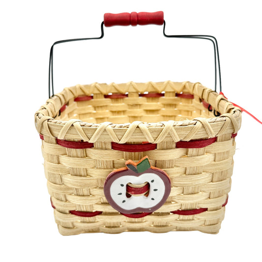 Handmade Basket Apple Delight Black Wire and Red Wood Handle Apple Adornment