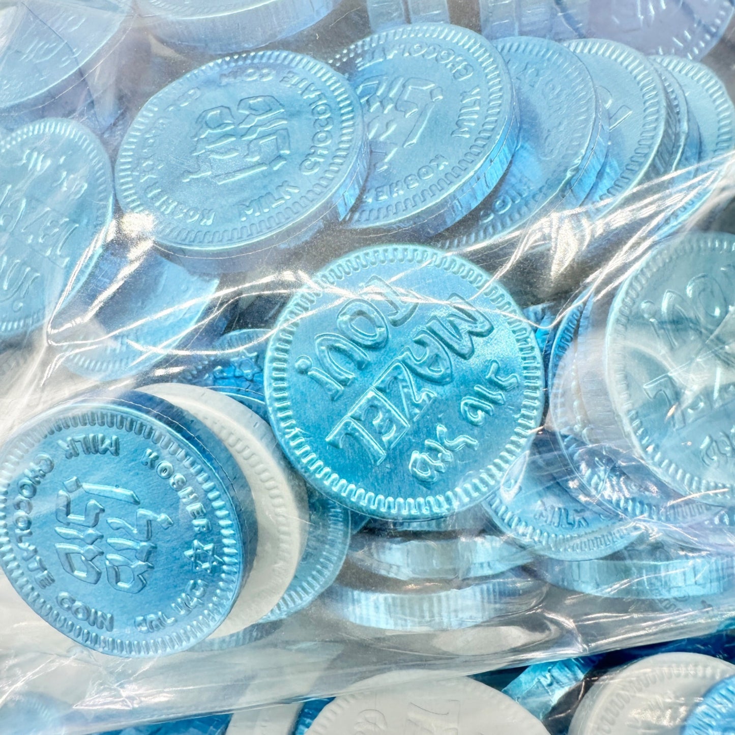 Mini Mazel Tovs Kosher OU-D Belgian Milk Chocolate Coins 9 bags Blue & White NEW