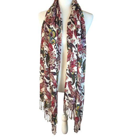 Chico's Scarf or Wrap Multicolor Large Colorful Fringed Paisley 72x25