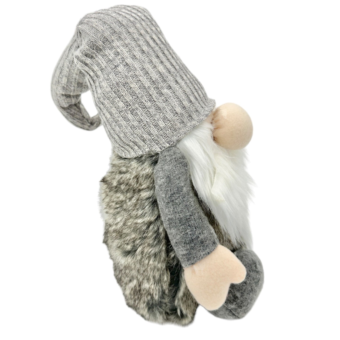 Gnome Plush Doll With Knitted Hat and Faux Fur Body Gray