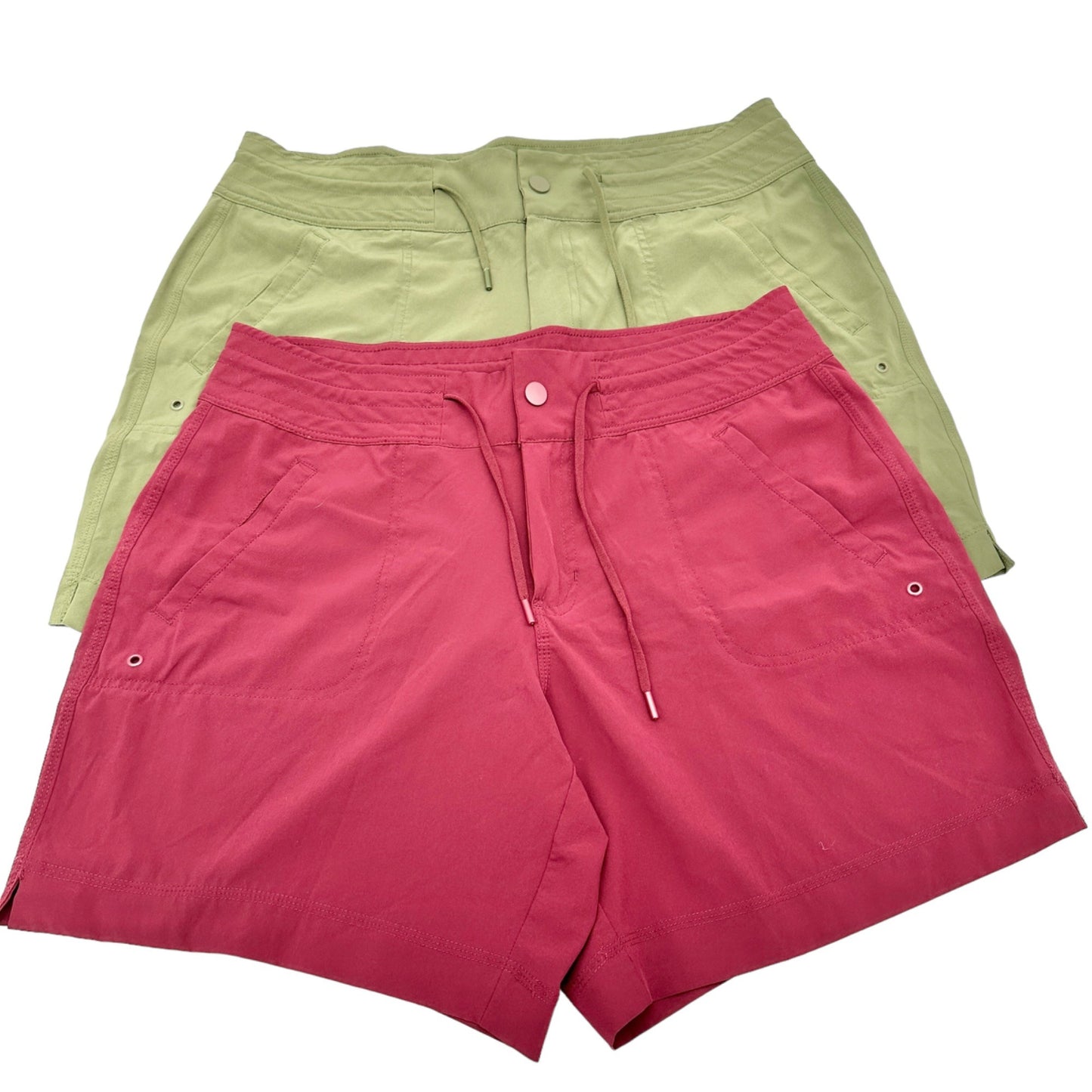 Athletic Works Shorts 2 Pairs Womens Lg (12-14) Drawstring Green Red Poly Blend