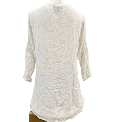 Cute Options Peasant Blouse Women's L Beige Drawstring Neck Long Sleeve 28 inch
