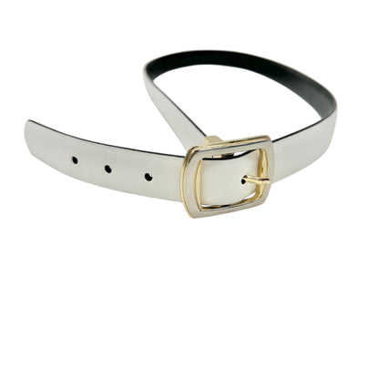 Reversible Womens Belt 42 Inch White and Black Textured With Gold-Tone Buckle