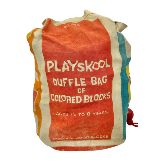 Playskool Vintage Duffle Bag Of Colored Wood Blocks Durable Educational Toy Set