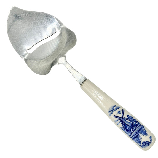 Vintage Stainless Steel Cheese Slicer With White and Blue Windmill Design Handle