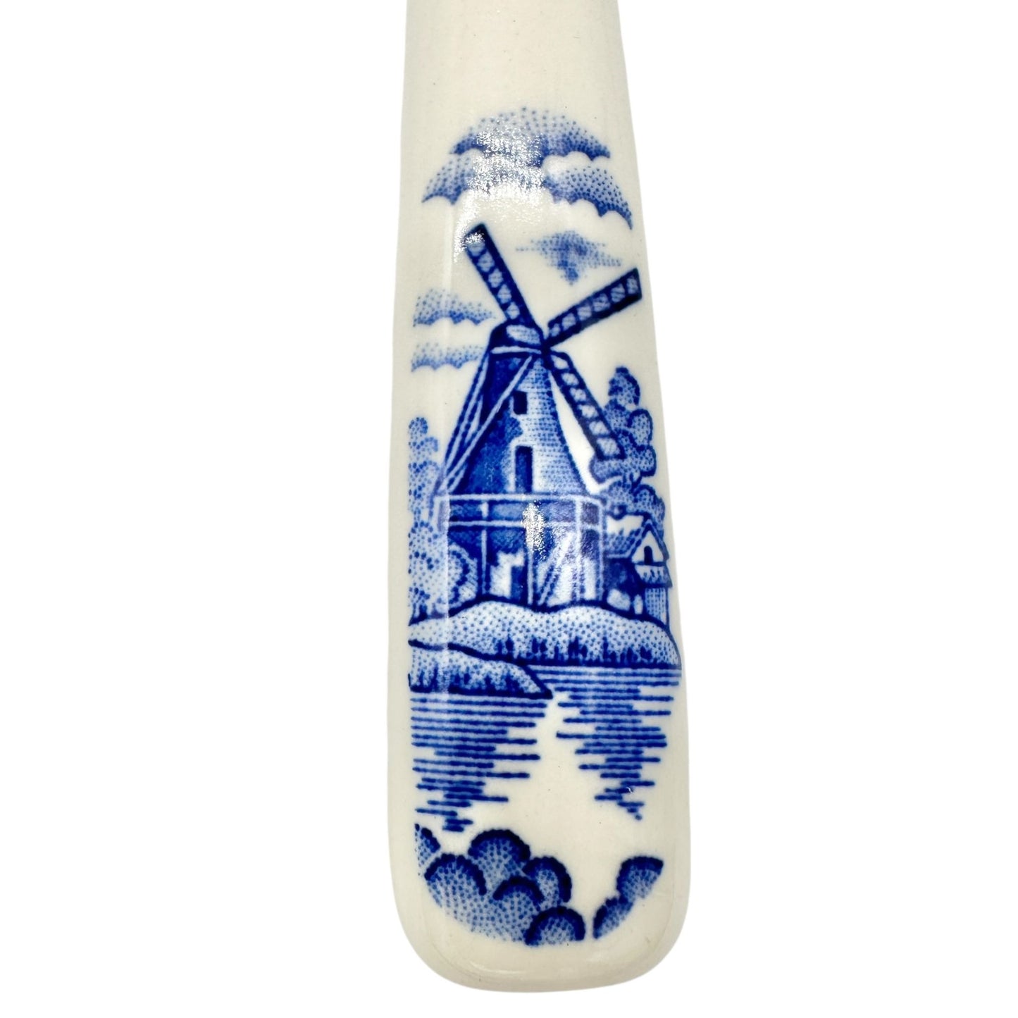 Vintage Stainless Steel Cheese Slicer With White and Blue Windmill Design Handle