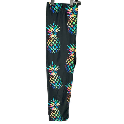 Womens Pineapple Print Capri Leggings Large Poly Spandex Blue Colorful Stretchy