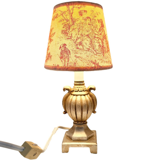 Vintage Gold Table Lamp Decorative Toile Shade Ornate Design 11 in Tall Lighting